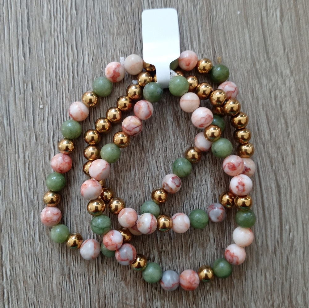 Red Line Jasper & China Jade Healing Stacked Bracelets